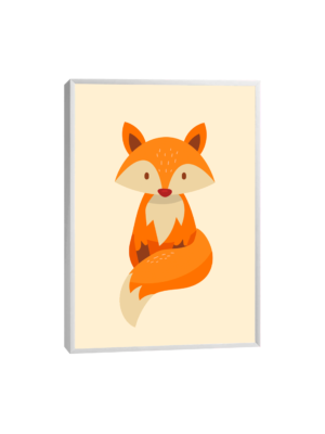 Quadro Infantil de Raposa Super Bonitinha em cores laranja, creme e marrom, perfeito para decoração de quarto infantil.