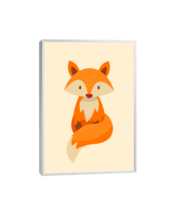 Quadro Infantil de Raposa Super Bonitinha em cores laranja, creme e marrom, perfeito para decoração de quarto infantil.