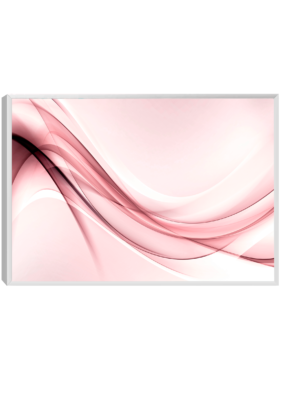 Imagem de um quadro decorativo abstrato com uma onda rosa vibrante sobre um fundo branco.