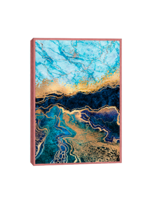 Quadro de Mármore Azul e Dourado com linhas suaves e fluidas, destacando a elegância e sofisticação.