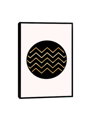 Quadro Círculo Preto com Padrão Chevron Dourado em fundo branco - Decoração sofisticada e elegante.