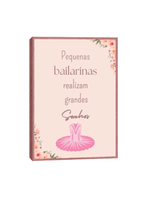 Quadro de bailarinas com vestido rosa e rosas, perfeito para decoração infantil que inspira sonhos.